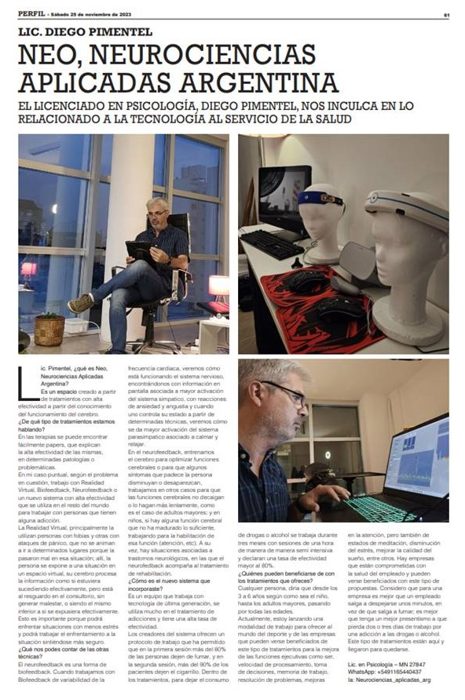 Nota en Revista Perfil sobre NEO Neurociencias Aplicadas